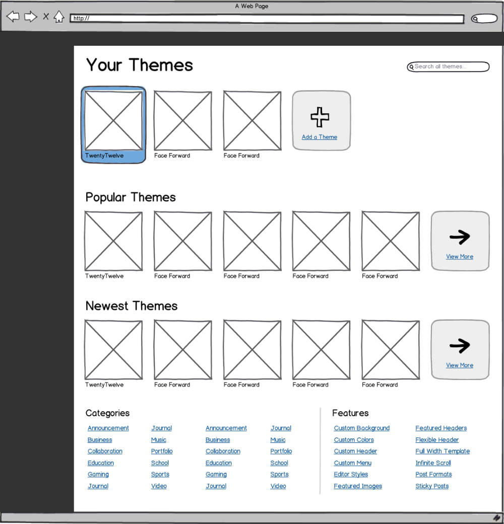 Shaun Andrews theme browser mockup.