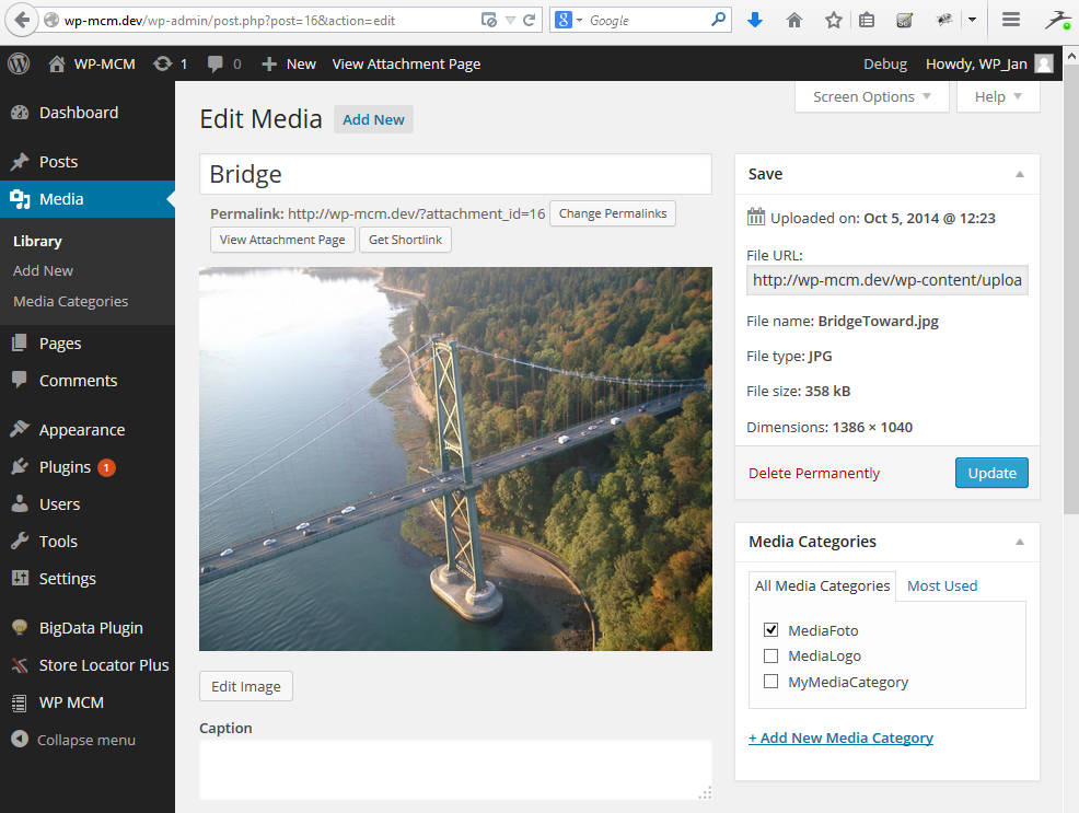 WP Media Category Management Attachment Media 2017.